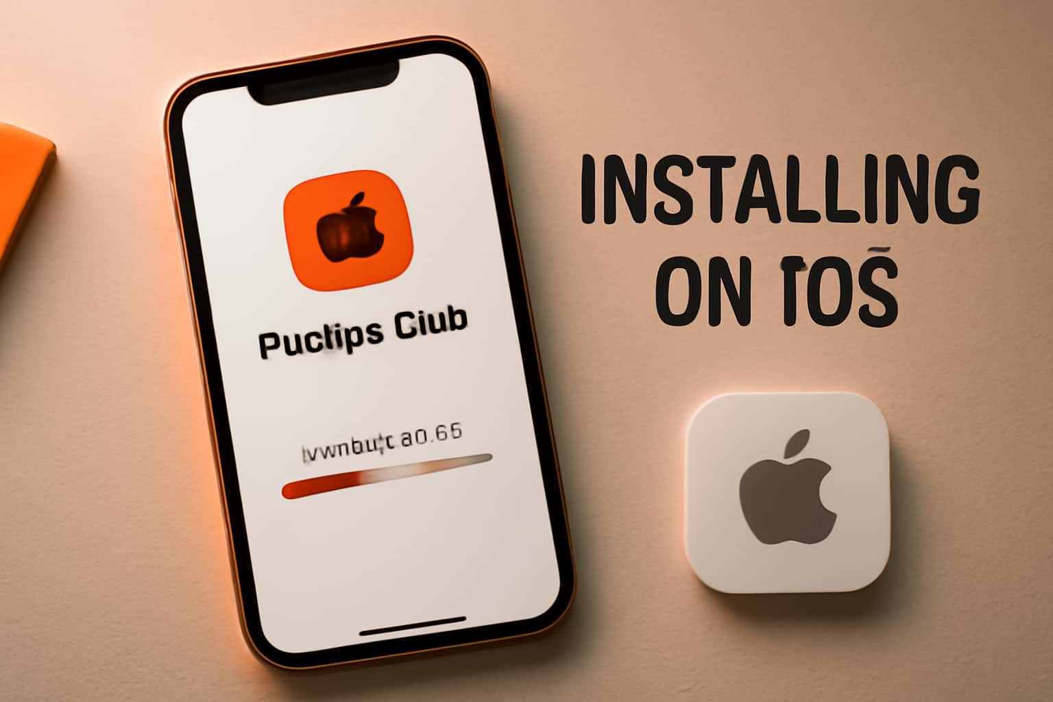 An informational scene illustrating the installation process of Pushpa Club on iOS devices.